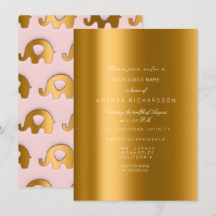 Elephant Glitter Rosa Guld Birthday Shower Party Inbjudningar