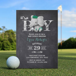 Elephant Golf Boy Rustic Chalkboard Baby Shower Inbjudningar