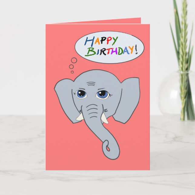 Elephant Grattis på födelsedagen Card (Rosa) Kort (Framsida)