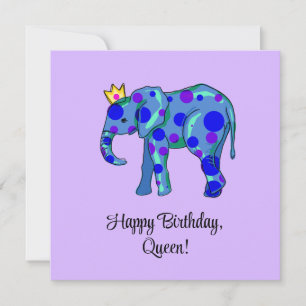 Elephant Grattis på födelsedagen Queen Flat Card