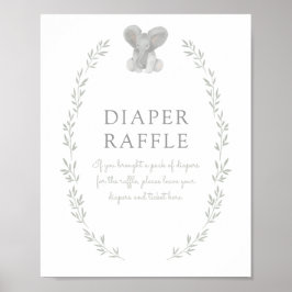 Elephant Greenery Baby Shower Diaper Raffle Sign Poster
