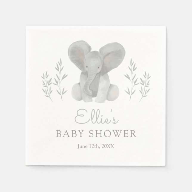 Elephant Greenery Baby Shower Pappersservett (Framsidan)