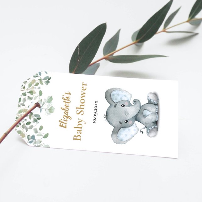 Elephant Greenery Baby Shower Tack Presentetikett (Skapare uppladdad)
