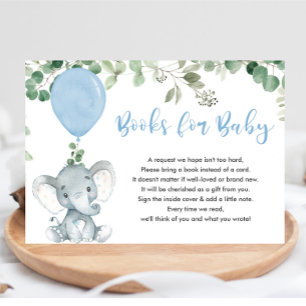 Elephant greenery blue balloon bokar för baby encl tilläggskort