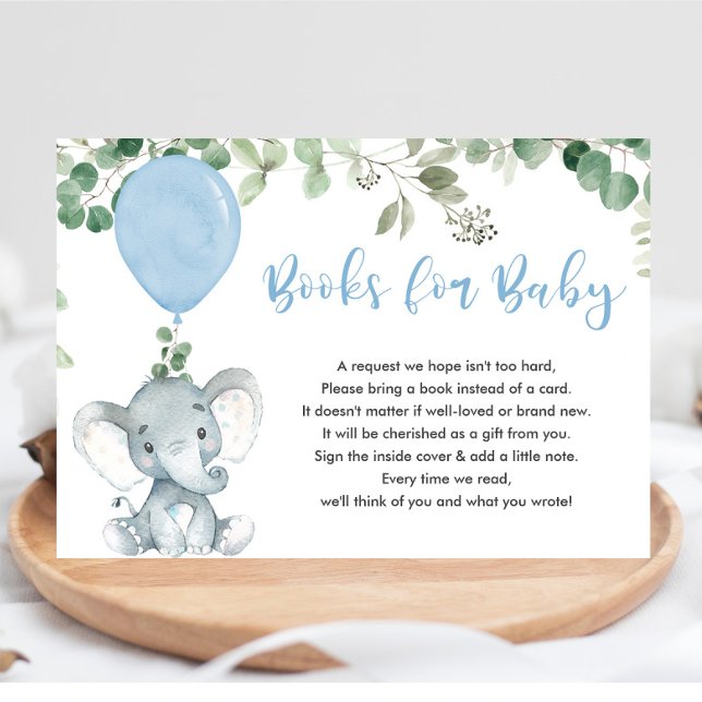 Elephant greenery blue balloon bokar för baby encl tilläggskort (Skapare uppladdad)