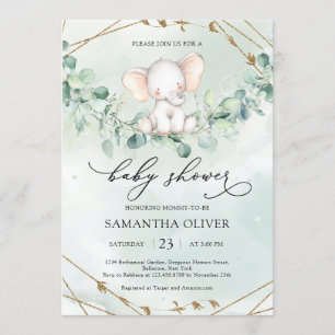 Elephant Greenery Eucalyptus Guld Geometric Baby Inbjudningar