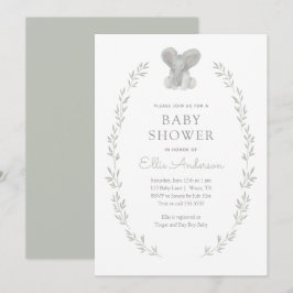 Elephant Greenery Gender Neutral Baby Shower Inbjudningar