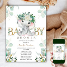 Elephant Greenery Gender Neutral Grönt Baby Shower