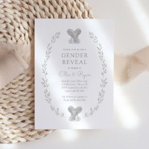 Elephant Greenery Gender Reveal Party Inbjudningar