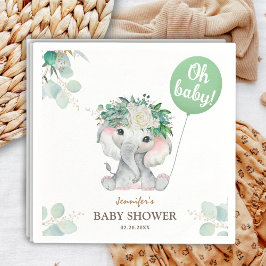 Elephant Grönt Balloon Oh Boy Baby Shower Pappersservett