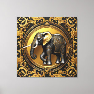 Elephant guld, ram canvastryck