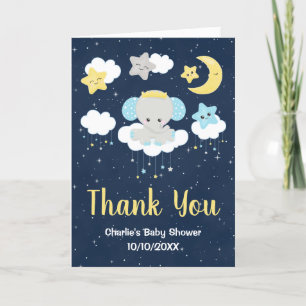 Elephant Gult and Navy Baby Shower Tack Kort