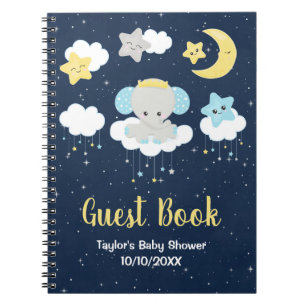 Elephant Gult och Navy Baby Shower Guest Bok Anteckningsbok