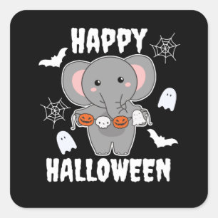 Elephant Happy halloween Pumpkin Fladdermus Costum Fyrkantigt Klistermärke