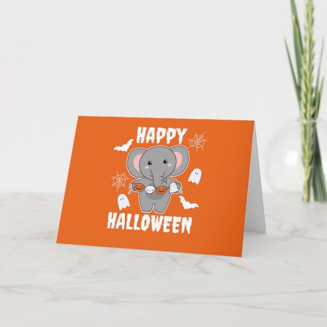 Elephant Happy halloween Pumpkin Fladdermus Costum Helgkort (Framsida)