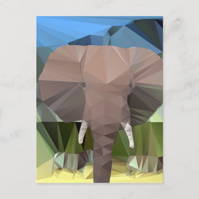 Elephant Head African Theme Low Poly Vykort (Framsida)