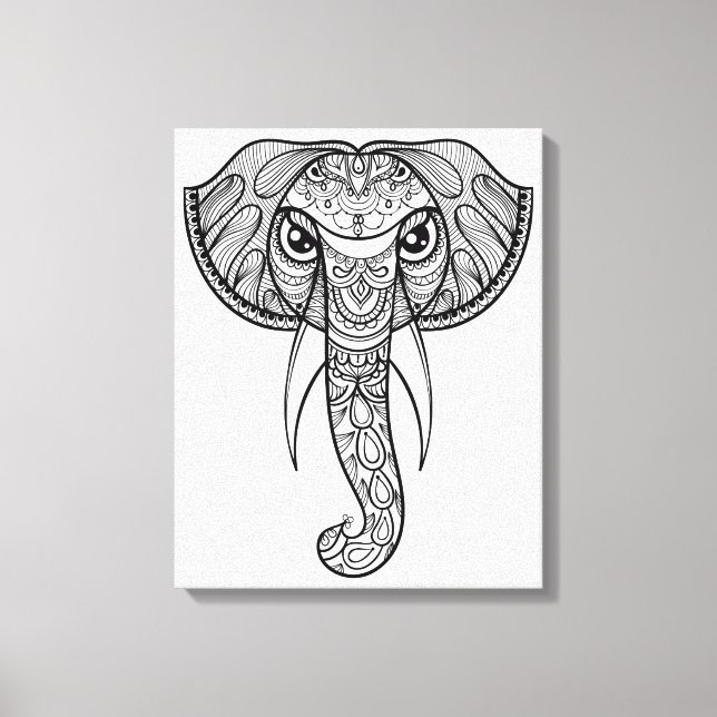 Elephant Head Doodle 11 Canvastryck (Framsida)