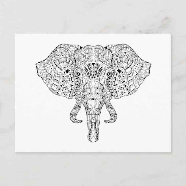 Elephant Head Doodle Sketch Vykort (Framsida)
