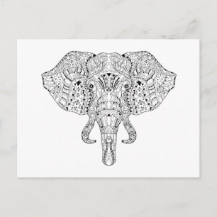Elephant Head Doodle Sketch Vykort
