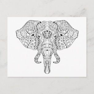 Elephant Head Doodle Sketch Vykort