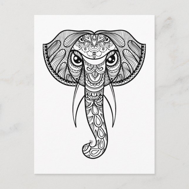 Elephant Head Doodle Vykort (Framsida)