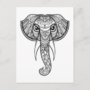 Elephant Head Doodle Vykort