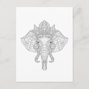 Elephant Head Zendoodle Vykort
