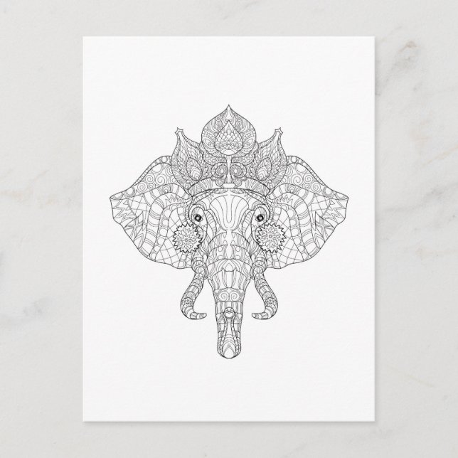 Elephant Head Zendoodle Vykort (Framsida)