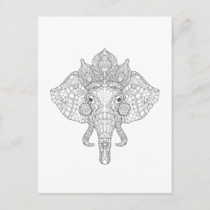 Elephant Head Zendoodle Vykort