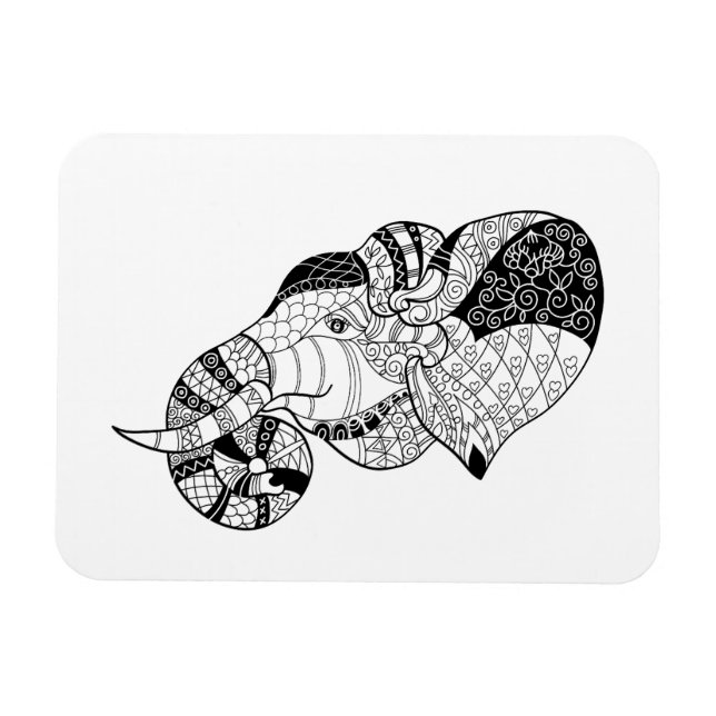 Elephant Head Zenstyle Doodle Magnet (Horisontell)