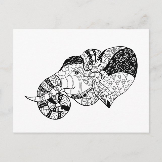 Elephant Head Zenstyle Doodle Vykort (Framsida)