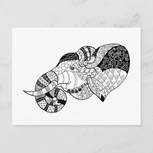 Elephant Head Zenstyle Doodle Vykort