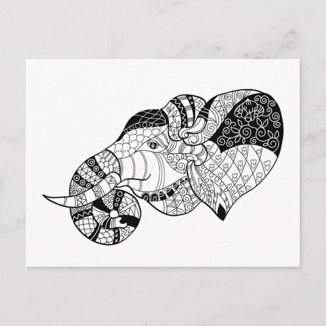 Elephant Head Zenstyle Doodle Vykort (Framsida)