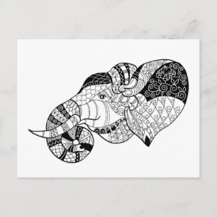 Elephant Head Zenstyle Doodle Vykort