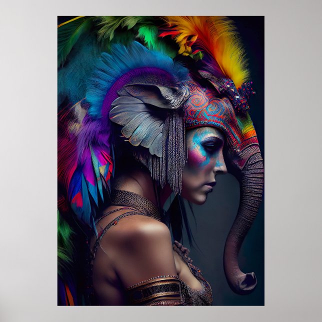 Elephant Headdress Woman - Weirdcore RainbowPunk Poster (Framsidan)