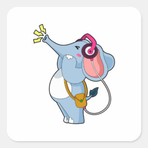 Elephant Headphone Music Fyrkantigt Klistermärke