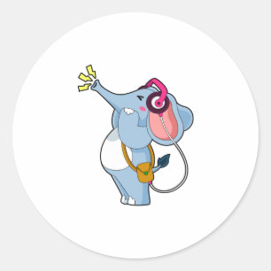 Elephant Headphone Music Runt Klistermärke
