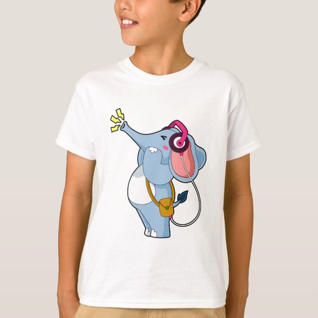 Elephant Headphone Music T Shirt (Framsida)