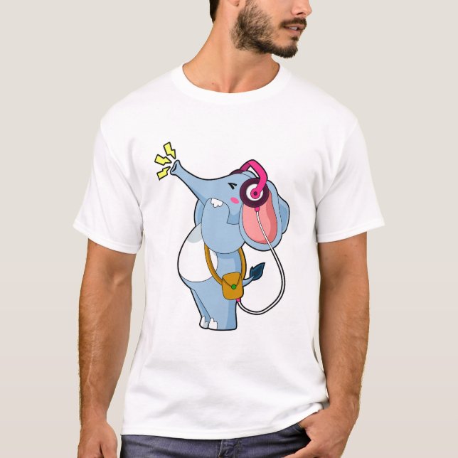 Elephant Headphone Music T Shirt (Framsida)