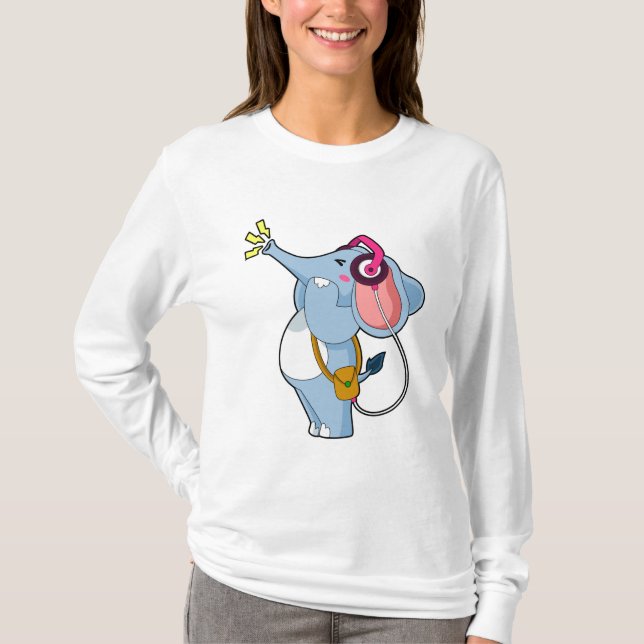 Elephant Headphone Music T Shirt (Framsida)