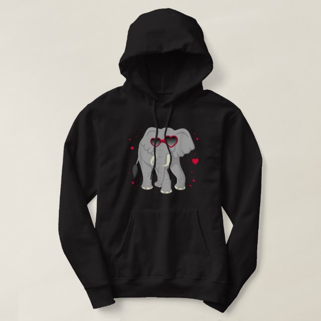 Elephant Heart Glasses Kids Elephant Shirt Valenti Hoodie (Design framsida)