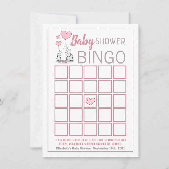 Elephant Hearts Baby Shower Bingo (Framsida)