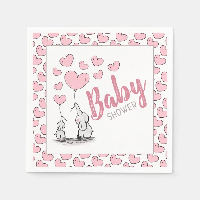 Elephant Hearts Baby Shower Napkin Pappersservett (Framsidan)
