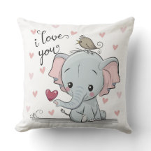 Elephant & Hearts Nursery Pillow - Cute Baby Room