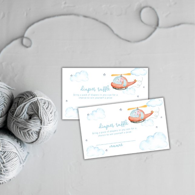 Elephant Helicopter Diaper Raffle Baby Shower  Tilläggskort (Elephant Helicopter Diaper Raffle Baby Shower Enclosure Card)