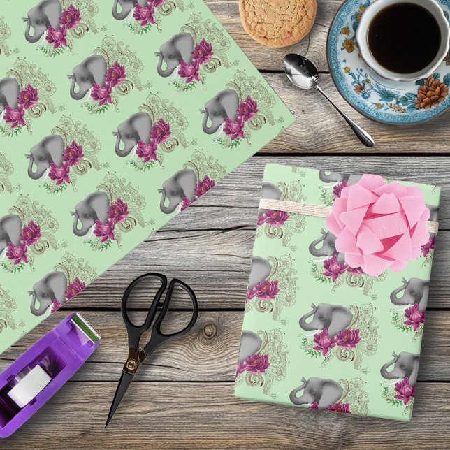 Elephant Henna Lotus Flower Presentpapper (Skapare uppladdad)