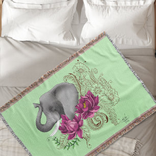 Elephant Henna Lotus Flowers Filt