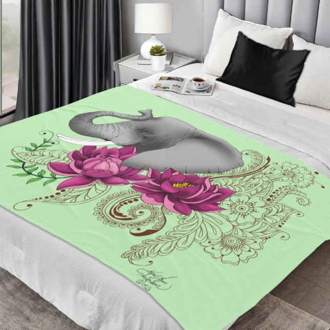 Elephant Henna Lotus Flowers Fleecefilt (Skapare uppladdad)