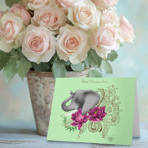 Elephant Henna Lotus Flowers Kort
