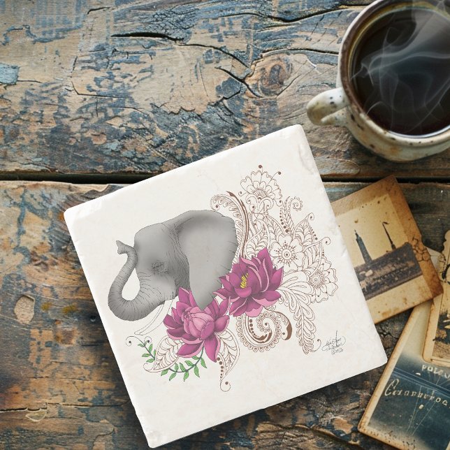 Elephant Henna Lotus Flowers Stenunderlägg (Skapare uppladdad)